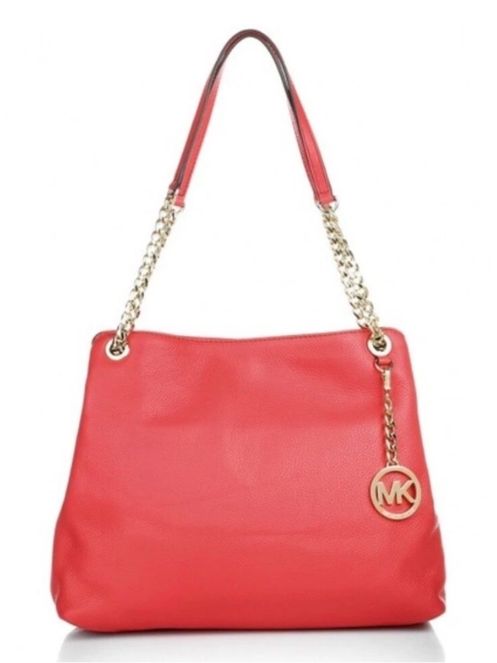 Michael Kors Cherry - Red Leather Shoulder Bag with Gold Chain
